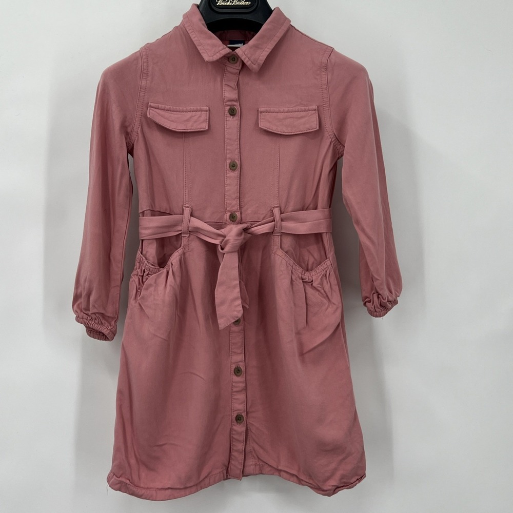 Old Navy Button Up‎ Shirt Dress Belted Balloon Sleeves Sz 5T Pink Pockets